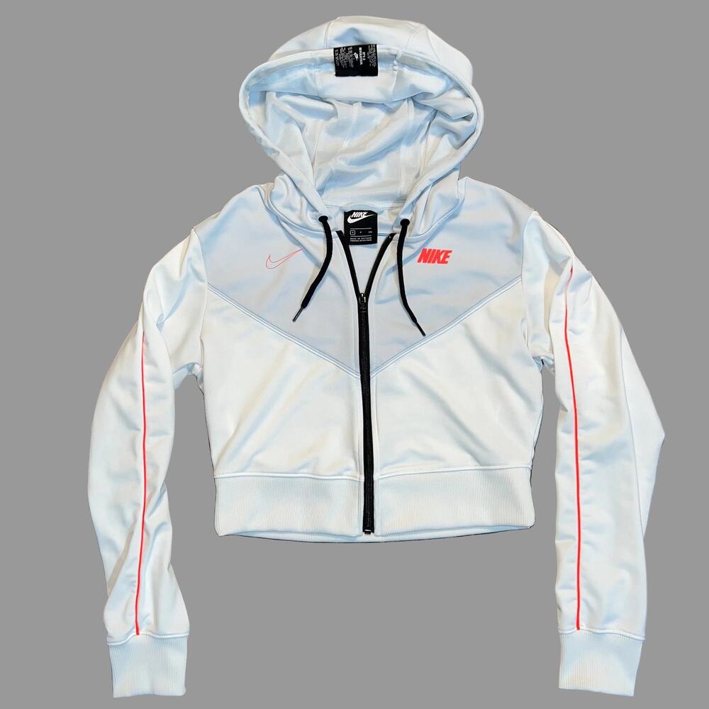 Nike Womens Cropped Track Jacket Size Small White Coral Red Zebra Swoosh